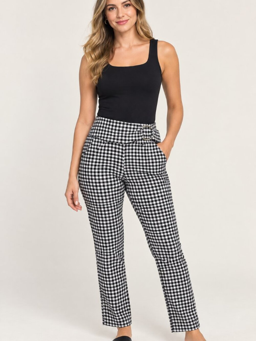 Maurices Black and White Gingham Pull-On Pants with Ring Detail Size XS